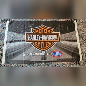 Harley Davidson | NHRA Autographed Banner Flag | Andrew Hines | Eddie Krawiec